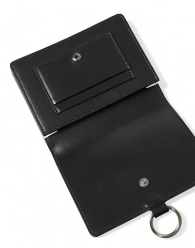 Dolce & Gabbana Black Leather Crystal Embellished Card Holder Wallet In Black