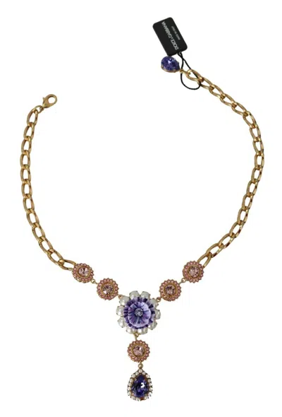 Dolce & Gabbana Pink Gold Brass Crystal Purple Pearl Pendants In Gold