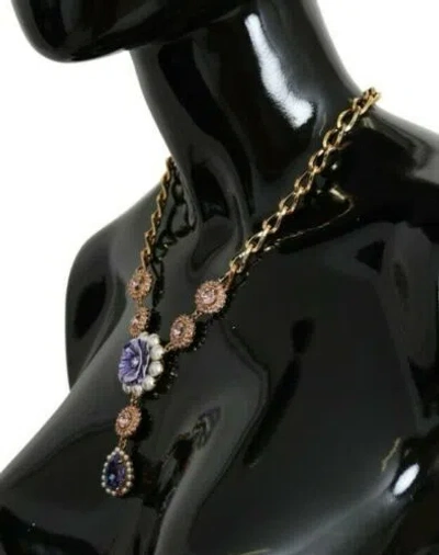 Dolce & Gabbana Pink Gold Brass Crystal Purple Pearl Pendants In Gold