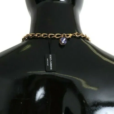 Dolce & Gabbana Pink Gold Brass Crystal Purple Pearl Pendants In Gold