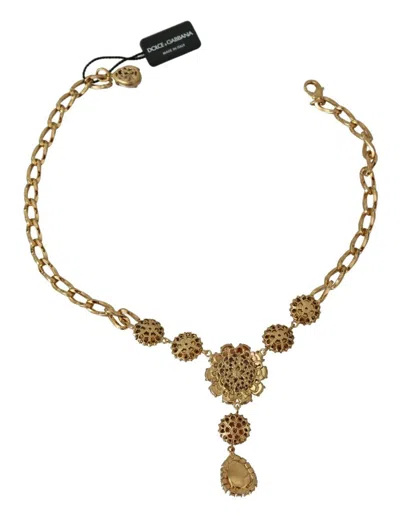 Dolce & Gabbana Pink Gold Brass Crystal Purple Pearl Pendants In Gold