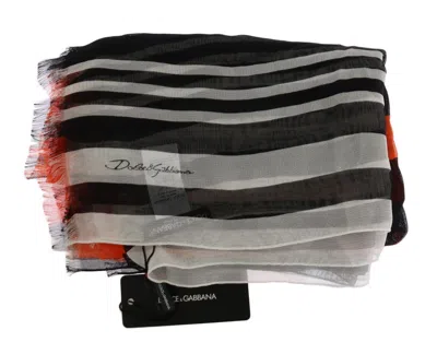 Dolce & Gabbana Multicolor Striped Silk Shawl Fringes Scarf In Multicolor