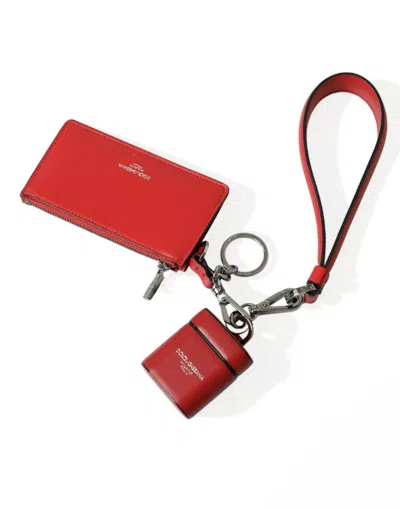 Dolce & Gabbana Elegant Red Leather Airpods Men's Case In Red