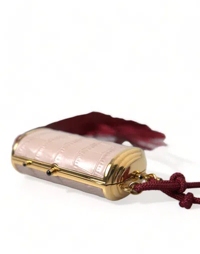 Dolce & Gabbana Pink Exotic Leather Mini Mirror Tassel Makeup Bag In Pink