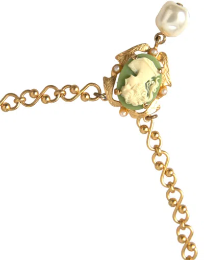 Dolce & Gabbana Gold Brass Chain Pearl Pendant Charm Necklace In Gold