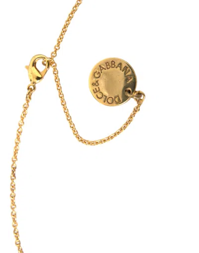 Dolce & Gabbana Gold Brass Chain Dog Heart Pendant Charm Necklace In Gold