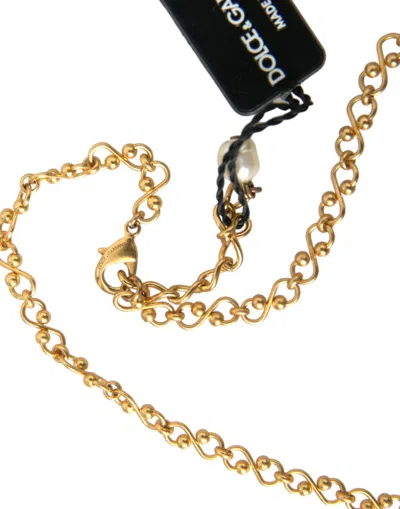 Dolce & Gabbana Gold Brass Chain Pearl Pendant Charm Necklace In Gold