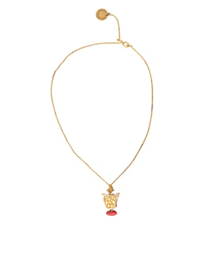 Dolce & Gabbana Gold Brass Chain Dog Heart Pendant Charm Necklace In Gold