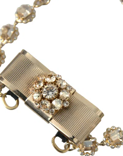 Dolce & Gabbana Gold Brass Clear Crystal Bow Chain Choker Necklace In Gold