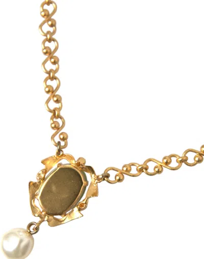 Dolce & Gabbana Gold Brass Chain Pearl Pendant Charm Necklace In Gold
