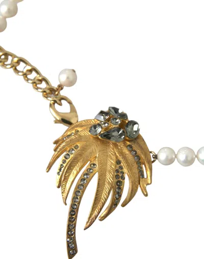 Dolce & Gabbana Gold Brass Crystal Pearl Tree Pendant Charm Necklace In Gold