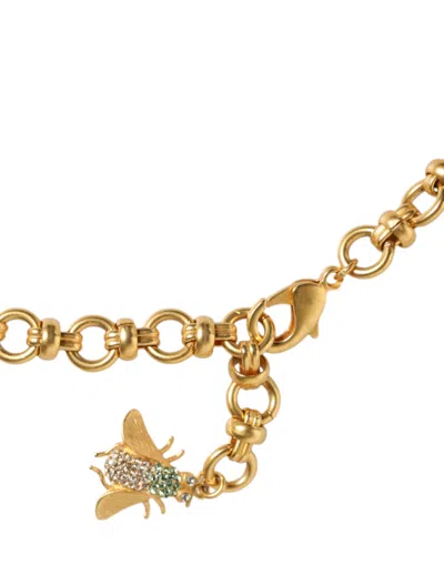 Dolce & Gabbana Gold Brass Crystal Bug Charm Pendant Statement Necklace In Gold