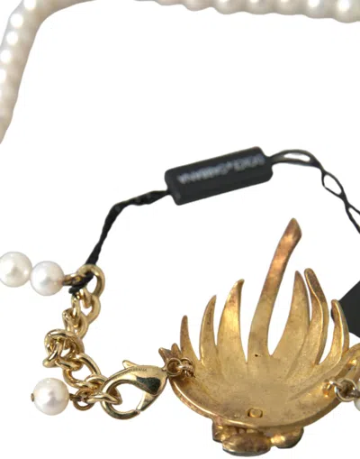 Dolce & Gabbana Gold Brass Crystal Pearl Tree Pendant Charm Necklace In Gold
