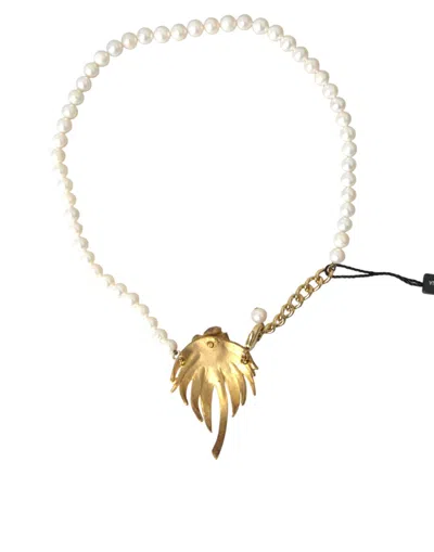 Dolce & Gabbana Gold Brass Crystal Pearl Tree Pendant Charm Necklace In Gold