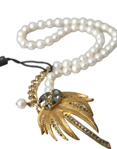 Dolce & Gabbana Gold Brass Crystal Pearl Tree Pendant Charm Necklace In Gold