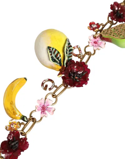 Dolce & Gabbana Gold Brass Fruit Pendants Flowers Crystal Logo Necklace In Gold