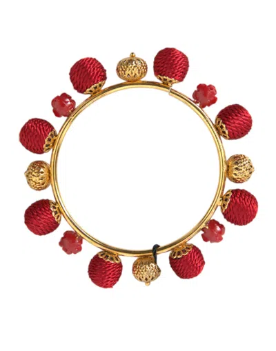 Dolce & Gabbana Gold Brass Red Runway Sicilia Natale Roses Bracelet In Gold