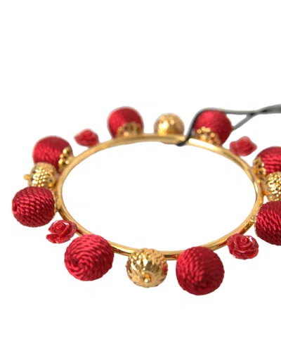 Dolce & Gabbana Gold Brass Red Runway Sicilia Natale Roses Bracelet In Gold