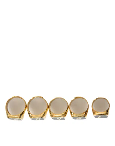 Dolce & Gabbana Gold Brass Royal Enamel Set Of 5 Ring In Gold Black