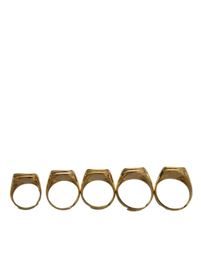 Dolce & Gabbana Gold Brass Royal Enamel Set Of 5 Ring In Gold Black
