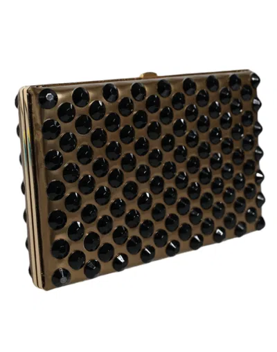 Dolce & Gabbana Gold Crystal Bifold Clutch Evening Party Women Purse Bag In Gold