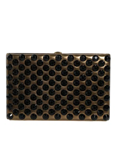 Dolce & Gabbana Gold Crystal Bifold Clutch Evening Party Women Purse Bag In Gold