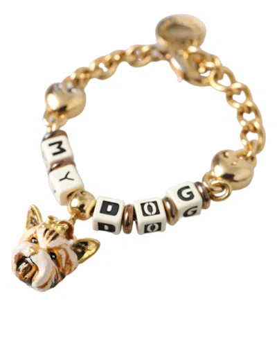 Dolce & Gabbana Gold Tone Brass Chain My Dog Heart Bracelet In Gold