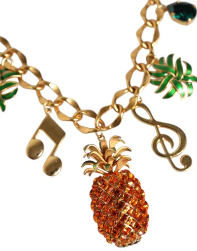 Dolce & Gabbana Gold Tone Brass Chain Pineapple Crystal Musical Necklace In Gold