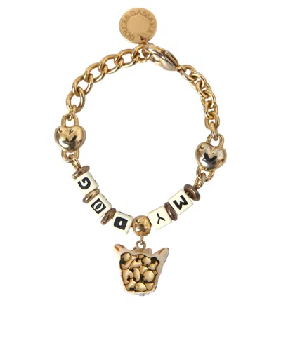 Dolce & Gabbana Gold Tone Brass Chain My Dog Heart Bracelet In Gold