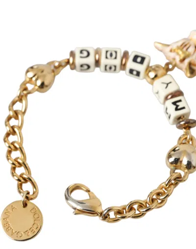 Dolce & Gabbana Gold Tone Brass Chain My Dog Heart Bracelet In Gold