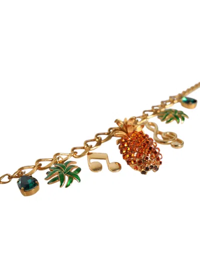 Dolce & Gabbana Gold Tone Brass Chain Pineapple Crystal Musical Necklace In Gold