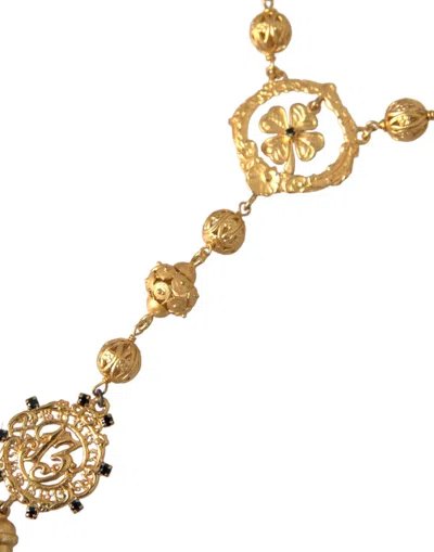 Dolce & Gabbana Gold Tone Chain Brass Beaded Statement Sicily Necklace In Gold