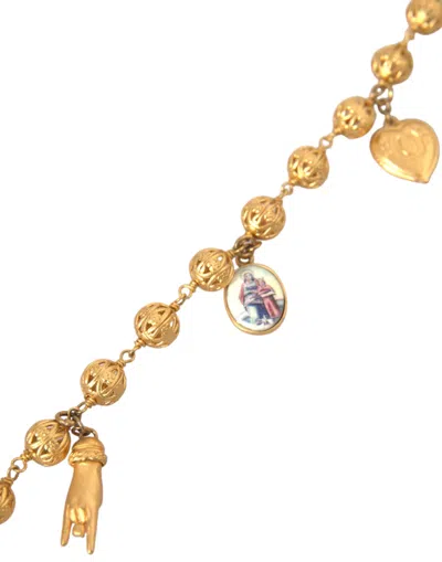 Dolce & Gabbana Gold Tone Chain Brass Beaded Statement Sicily Necklace In Gold