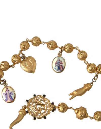 Dolce & Gabbana Gold Tone Chain Brass Beaded Statement Sicily Necklace In Gold