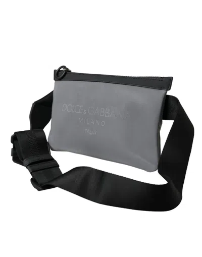 Dolce & Gabbana Gray Neoprene Logo Zip Waist Fanny Pack Belt Pouch Men's Bag In Gray