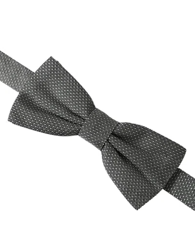 Dolce & Gabbana Gray Silk Patterned Adjustable Neck Men Papillon Bow Tie In Dark Gray