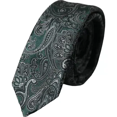 Dolce & Gabbana Green Floral Pattern 100% Silk Adjustable Men Tie In Green