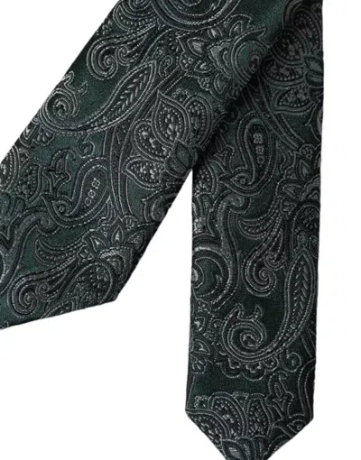Dolce & Gabbana Green Floral Pattern 100% Silk Adjustable Men Tie In Green