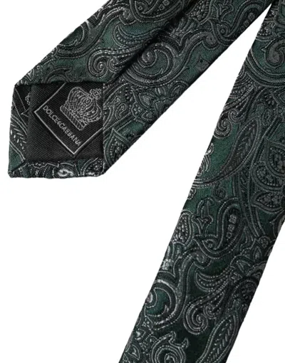Dolce & Gabbana Green Floral Pattern 100% Silk Adjustable Men Tie In Green