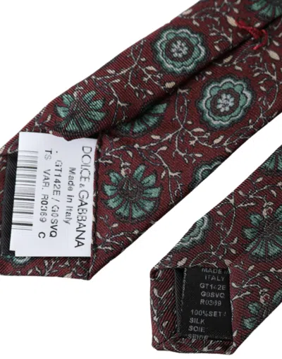 Dolce & Gabbana Maroon Floral 100% Silk Adjustable Men Men's Tie In Maroon