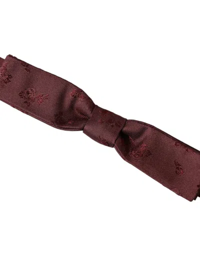 Dolce & Gabbana Maroon Floral Silk Adjustable Neck Men Bow Tie In Maroon