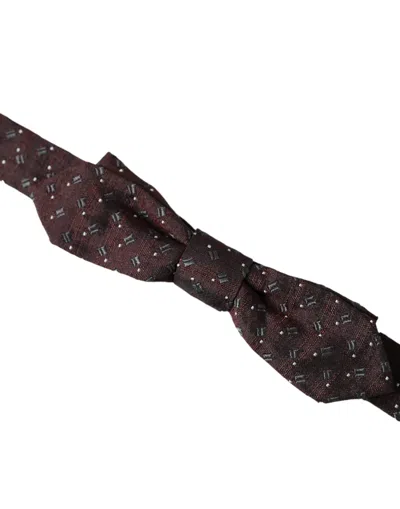 Dolce & Gabbana Maroon Silk Patterned Adjustable Neck Papillon Bow Tie In Maroon