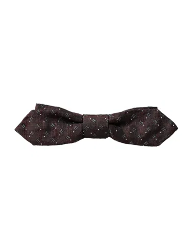 Dolce & Gabbana Maroon Silk Patterned Adjustable Neck Papillon Bow Tie In Maroon