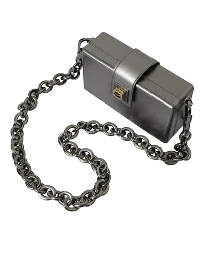 Pre-owned Dolce & Gabbana Metallic Gray Calfskin Shoulder Bag With Chain Men's Strap () In Silver