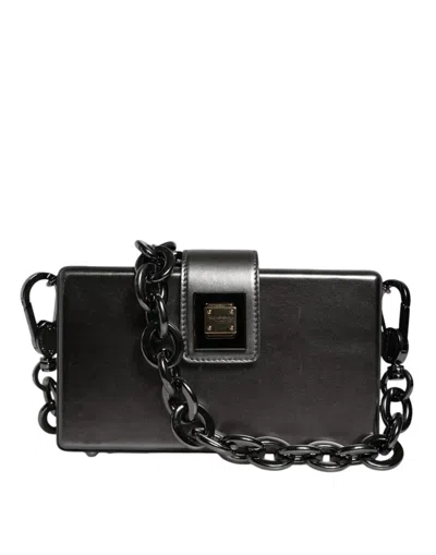 Pre-owned Dolce & Gabbana Metallic Gray Dg Box Leather Shoulder Chain Strap Women's Bag ()