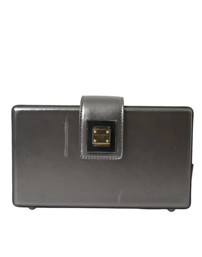 Pre-owned Dolce & Gabbana Metallic Gray Calfskin Shoulder Bag With Chain Men's Strap () In Silver