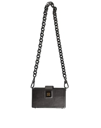 Pre-owned Dolce & Gabbana Metallic Gray Dg Box Leather Shoulder Chain Strap Women's Bag ()