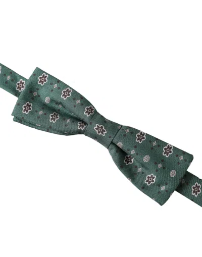 Dolce & Gabbana Mint Green Floral Adjustable Neck Men Bow Tie In Green