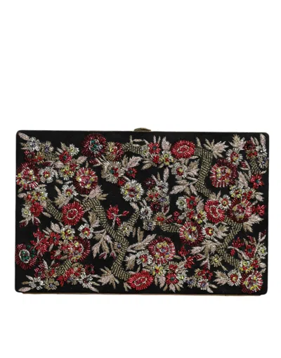 Dolce & Gabbana Multicolor Floral Gold Frame Clutch Evening Purse Bag In Multicolor
