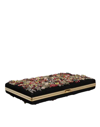 Dolce & Gabbana Multicolor Floral Gold Frame Clutch Evening Purse Bag In Multicolor